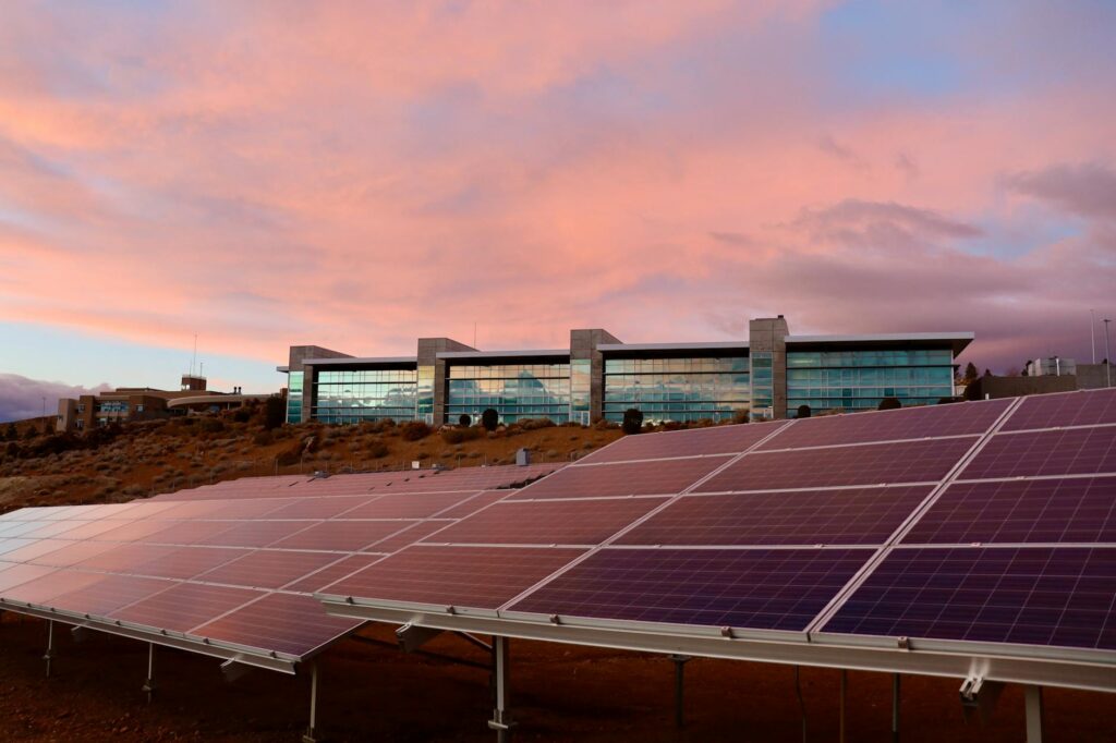 A photo of renewable energy sources like solar panels in Nevada, reflecting Paul For Nevada climate change policies