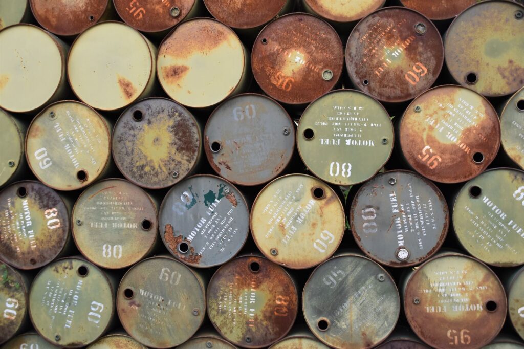 An image of oil barrels representing fuel reserves in the strategic petroleum reserve.