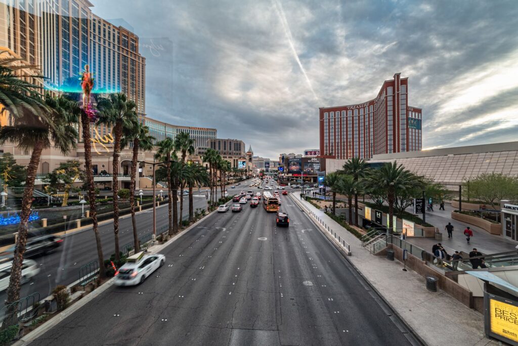 A picture of a busy Las Vegas strip highlighting the tourism sector. — Paul For Nevada economic plans