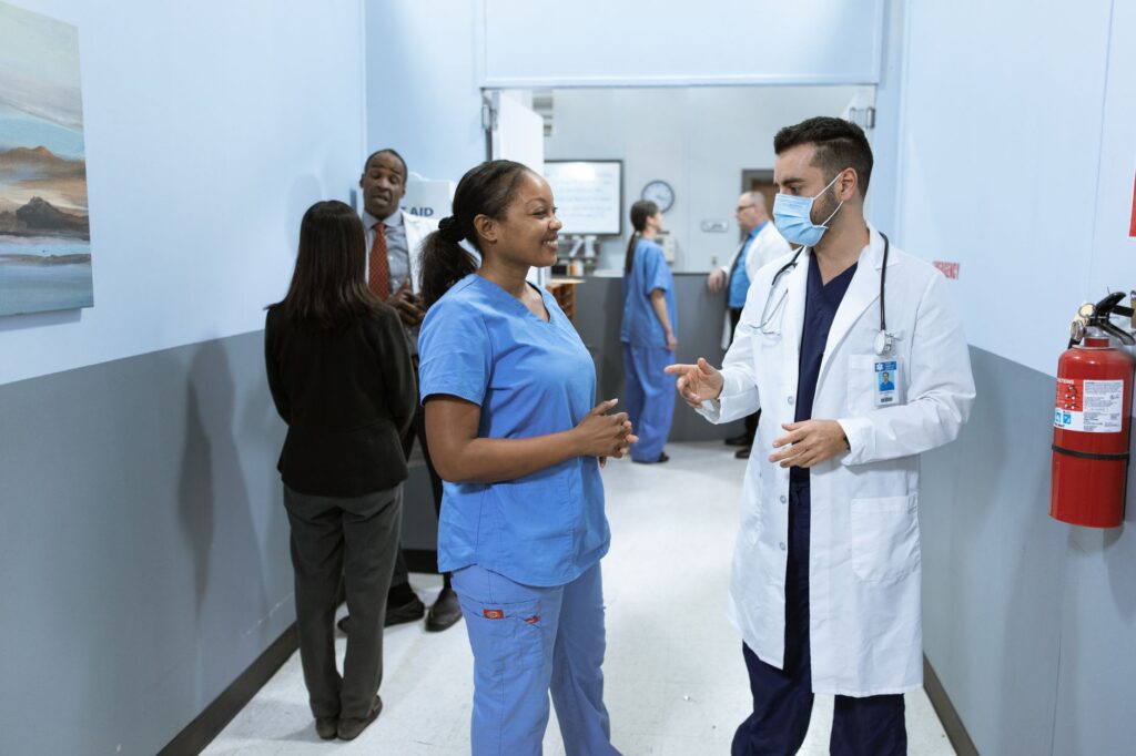 Healthcare workers discussing reforms advocated by Paul — support Paul For Nevada