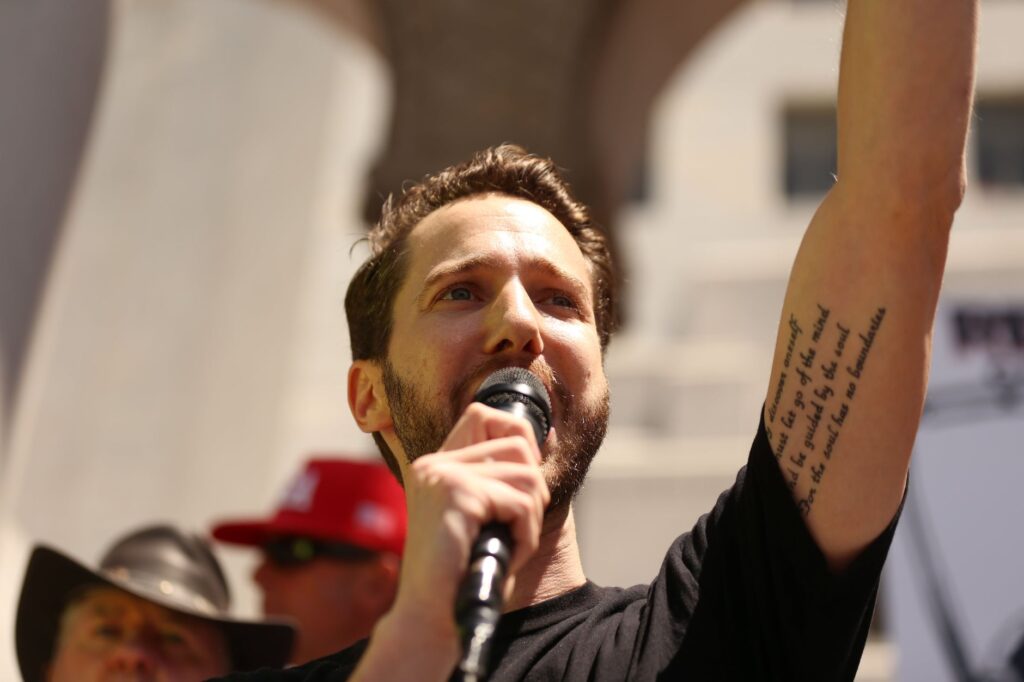 Image of Paul For Nevada speaking at a rally about gun control — Paul For Nevada gun control stance